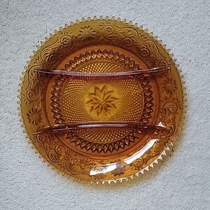 💗 INDIANA GLASS for TIARA Divided Glass Relish Dish AMBER